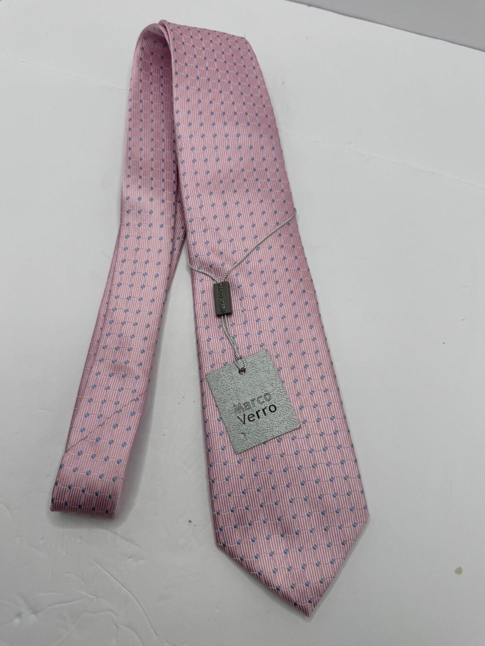 Marco Verro Men Pink Light Blue Geometric Silk Necktie